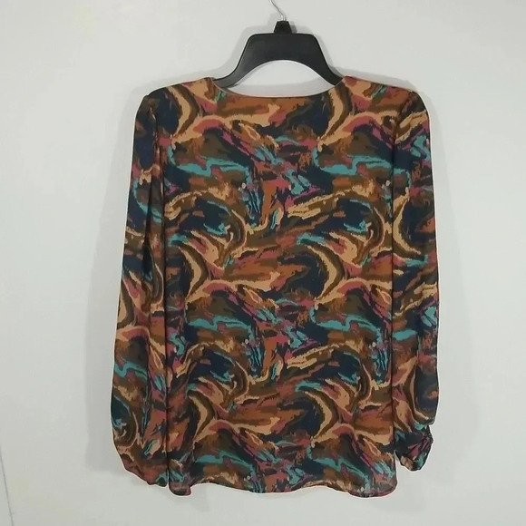 {Adrienne} Psychedelic Print Ballon Sleeve Blouse Size Medium - Picture 3 of 11